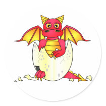 Cute Dragon Baby in Cracked Egg - Red / Yellow Stickers