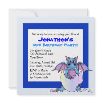 Cute Dragon Themed Child Birthday - Blue Invitations