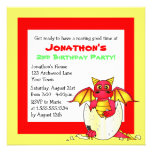 Cute Dragon Themed Child Birthday - Red and Yellow Personalized Invitations