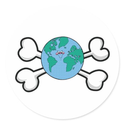 cute earth Skull and Crossbones Round Sticker by doonidesigns
