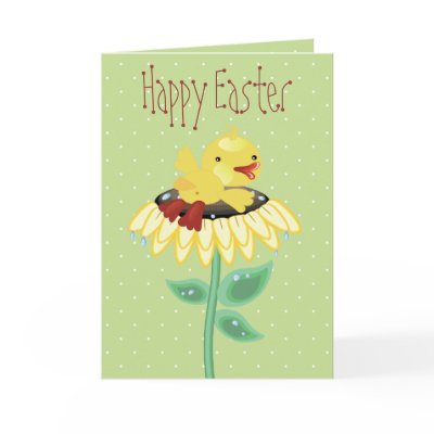 Cute Easter Chick on Sunflower Green Greeting Cards by GroovyGraphics