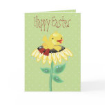 Cute Easter Chick on Sunflower Green cards