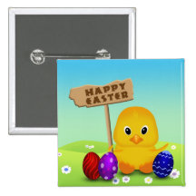 Cute Easter Chick with Sign - Button