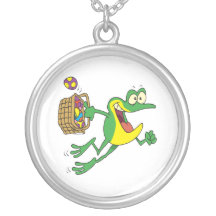 cute easter froggy frog with egg basket personalized necklace