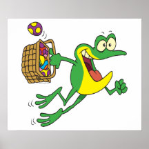 cute easter froggy frog with egg basket posters