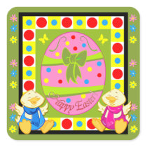 Cute Easter sticker with text and chickens