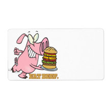 cute eat beef burger piggy pig cartoon personalised shipping label