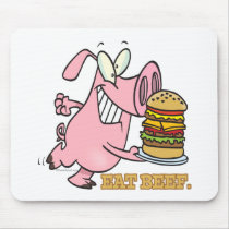 cute eat beef burger piggy pig cartoon mousepad