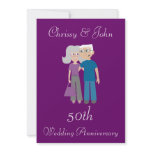 Cute Elderly Couple Purple Wedding Anniversary Invite