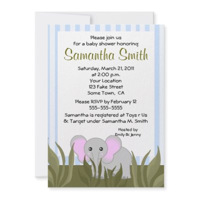 Cute Elephant Baby Blue & Green Shower Invitations by JKLDesigns