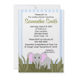 Cute Elephant Baby Blue & Green Shower Invitations
