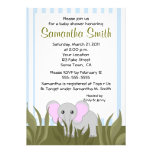 Cute Elephant Baby Blue & Green Shower Invitations