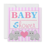 Cute Elephant Baby Pink & White Twins Baby Shower