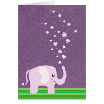 Cute elephant in girly pink & purple cards