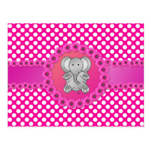 Cute elephant pink flowers post cards