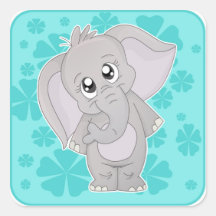 Cute Elephant Sticjer-Square Stickers