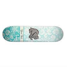 Cute Elephant; teal Skate Board Deck