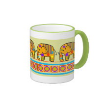 Cute Elephants and Retro circles Mug