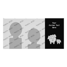 Cute Elephants. Cartoon on Black. Personalized Photo Card