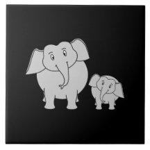 Cute Elephants. Cartoon on Black. Ceramic Tiles