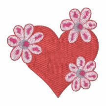 Cute Embroidred Valentine Heart and Flowers
