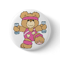 Cute Exercise Fitness bear Pinback Buttons