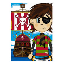 Cute Eyepatch Pirate and Ship Bookmark Business Cards