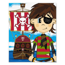 Cute Eyepatch Pirate and Ship Photo Print