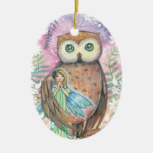Cute Fairy and Owl Fantasy Art by Molly Harrison Ornament
