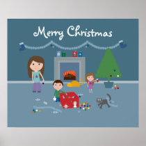 Cute Family Decorating The Christmas Tree Poster
