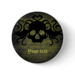 Cute fanged vampire skull olive green buttons