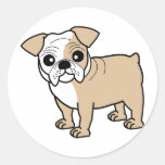 Cute Fawn and White Coat Bulldog Cartoon Stickers