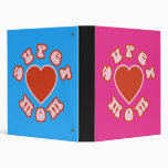 Cute Feminine & Girly Moms : Super Mom + Heart 3 Ring Binder