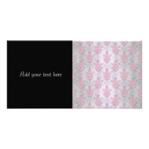 Cute Feminine Girly Pink Damask Photo Card Template