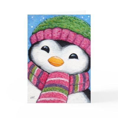 Cute Festive Penguin Chick Christmas Card by LisaMarieArt