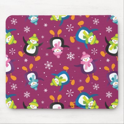 Cute Festive Penguins and Snowflakes Mousepads by LisaMarieDesign