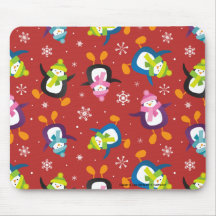 Cute Festive Penguins and Snowflakes Mousepads