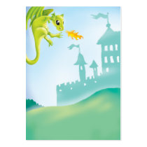 cute fiery dragon and castle scene business card templates