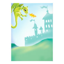 cute fiery dragon and castle scene personalized invitations
