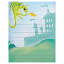 cute fiery dragon and castle scene letterhead