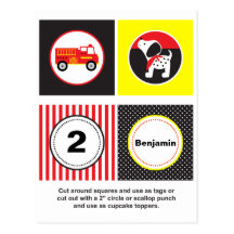 Cute Fire Truck Cupcake Toppers Postcard
