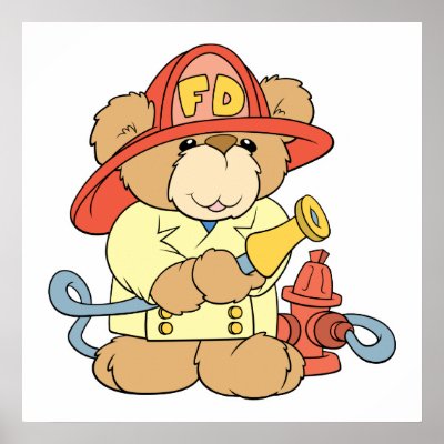 Cute Fireman Firefighter Bear Print by doonidesigns