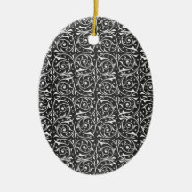 Cute Floral Swirly Pattern Black and White Christmas Ornaments