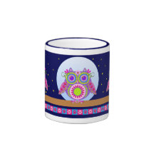 Cute Flower power Owls and Starry night mug