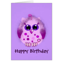 Cute fluffy Baby Owl birthday card