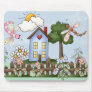 Cute Folk Country House and Picket Fence Art Mousepad