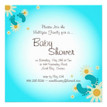 Cute Foot Prints Pretty Daisies Baby Shower Invite