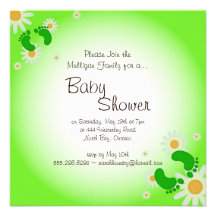 Cute Foot Prints Pretty Daisies Baby Shower Invite