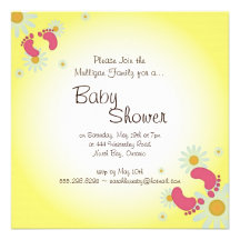 Cute Foot Prints Pretty Daisies Baby Shower Invite