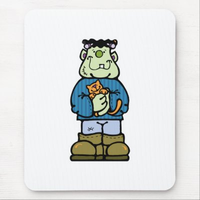 cute frankenstein monster with kitty cat mouse mats by halloweenie